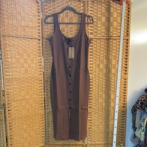 Knot Sisters Brown Sleeveless Button Midi Dress